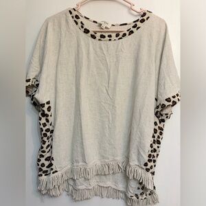 Umgee Cream Top with Leopard Accents